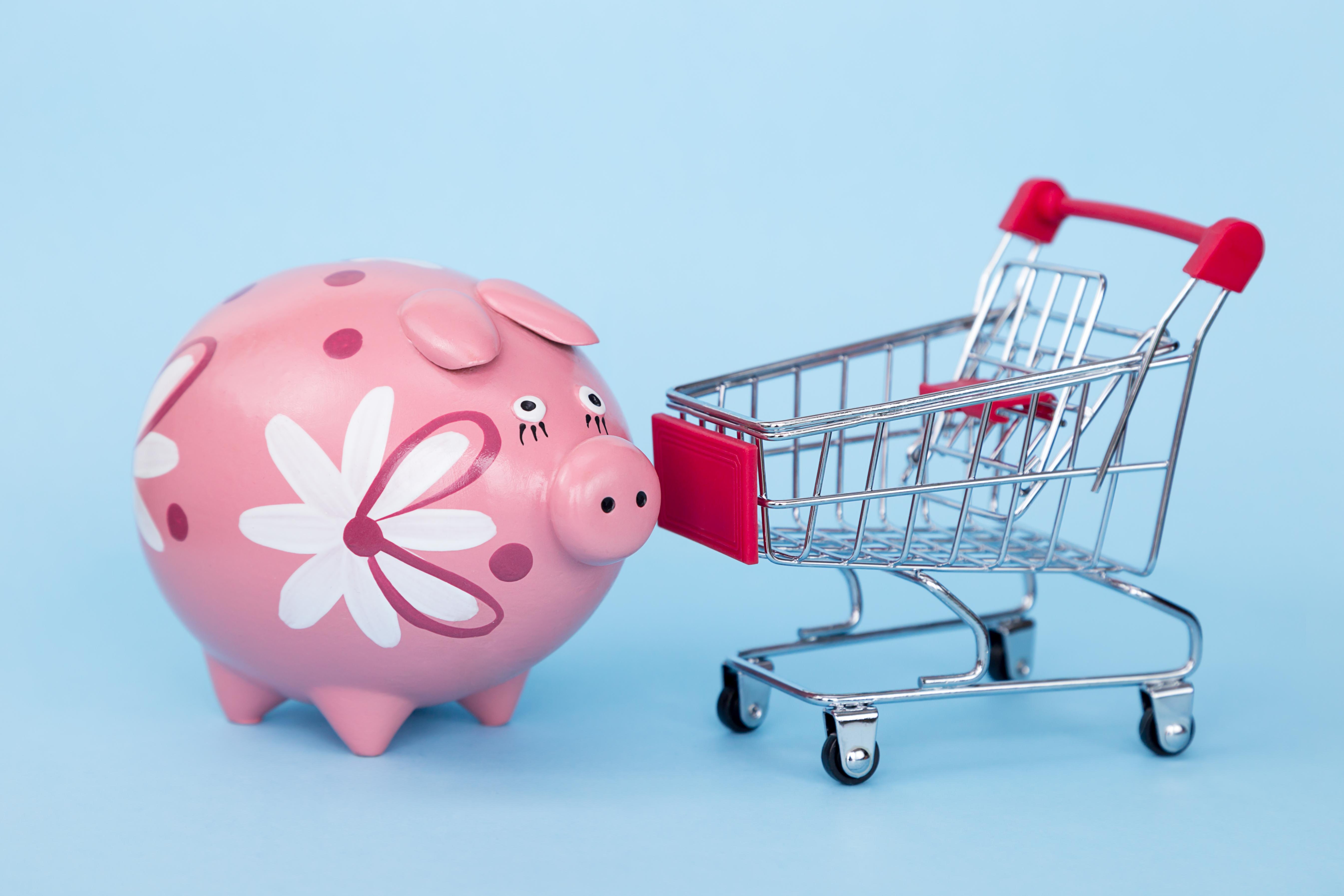 Piggy bank and shopping cart